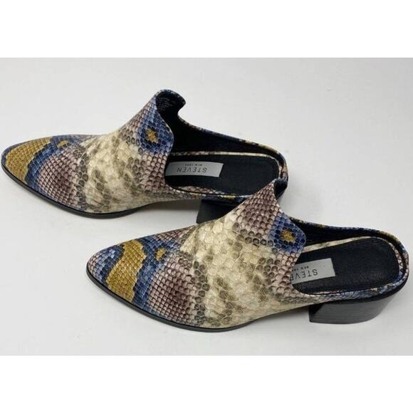 Steven New York Mules Womens 7 Leather Snakeskin Deandra‎ Slip On Bright New - Picture 4 of 9